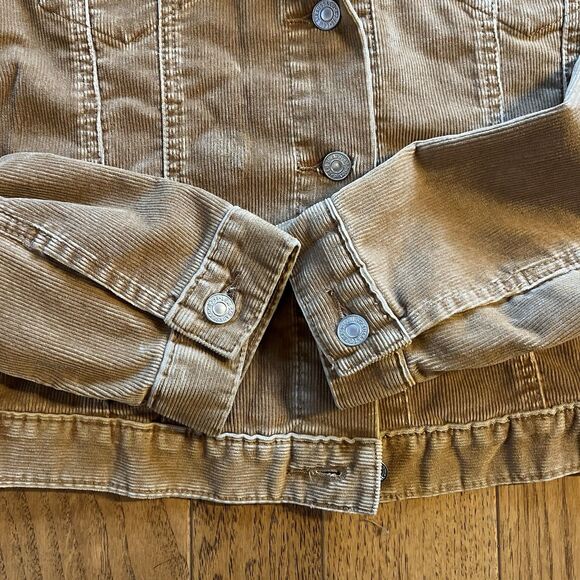 Levi’s Tan Corduroy Women's Faux Fur Collar Jacket Coat Large Long Sleeve - Picture 4 of 6